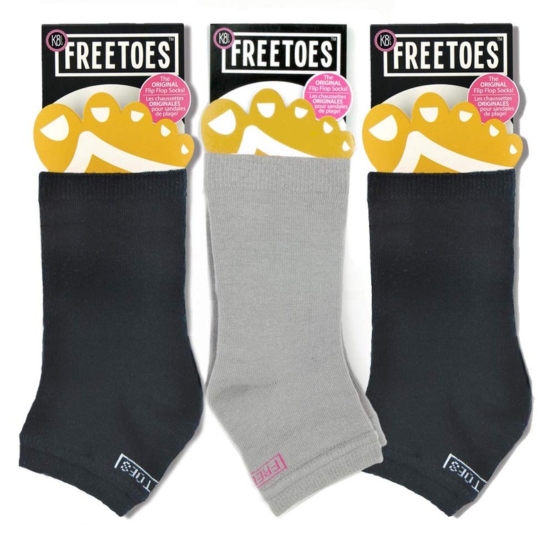 Freetoes Toeless Socks- 3 Pairs (Black & Grey)