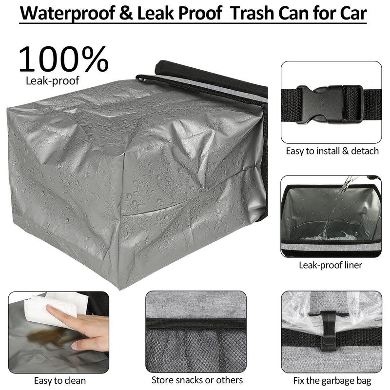 ELONGRIVER Car Trash Can Bin for Back Seat Leak Proof,