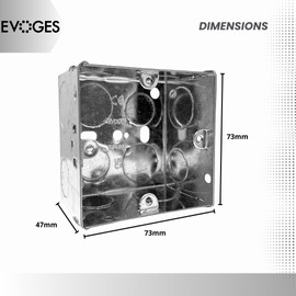 Evoges Single Metal Back Box, 47mm, 1 Gang, 1.0mm Thickness for Electrical Sockets Switches, BS4662 Standard, 20mm & 25mm Knockouts, Adjustable Lug, Brass Terminal (1)
