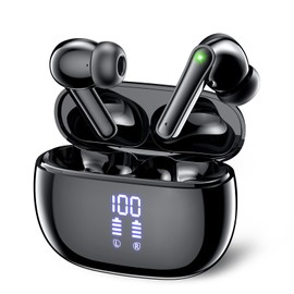 JGUG Wireless Earbuds, Bluetooth, LED Numeric Display, ENC Noise Canceling, Long Continuous Playback Time, Automatic Pairing, Hi-Fi Sound, Touch Control, Type-C Charging, Independent, Compact, Black