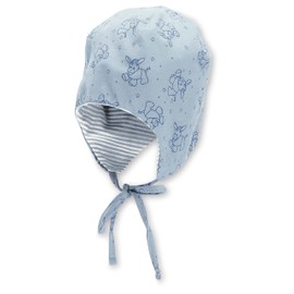 Sterntaler Baby Boys Hat Baby GOTS Donkey Hat – Hat Baby Cap Children – Printed Jersey with Donkeys and Tie Band – Blue, lightblue