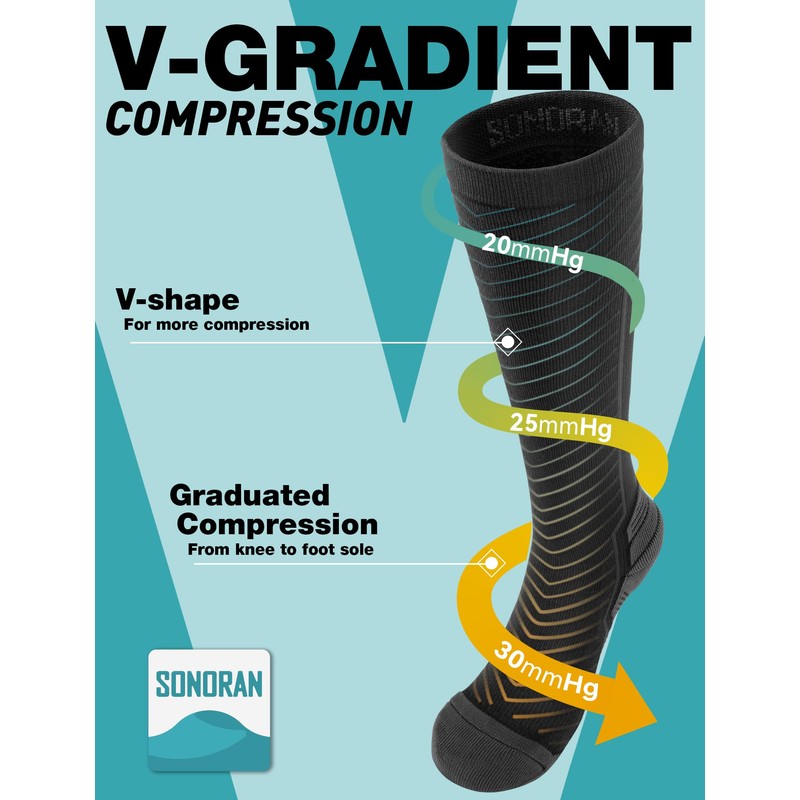 SONORAN 2 Pairs Compression Socks Women & Men 20-30 mmHg