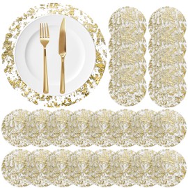Thin Mesh Place Mat Round Gold, 24 Pieces 13 Inch Place Mat Round Gold Foil Place Mats Elegant Place Mats Golden Thin Mesh Placemats for Western Restaurant, Wedding Parties, Family Dinners (A)