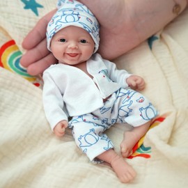 7" Micro Reborn Baby Dolls Silicone Full Body Baby Soft Skin Mini Realistic Newborn Baby Dolls Real Life Tiny Baby Doll with Feeding Accessories（Boy）