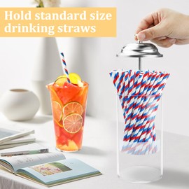 Straw Holder for Standard Size Drinking Straws, Mevtok Acrylic Plastic Straw Dispenser for Counter with Lid (Straws Not Include)