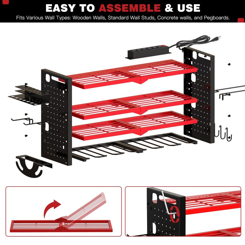NattyDot Power Tool Organizer Wall Mount with Charging Station 4