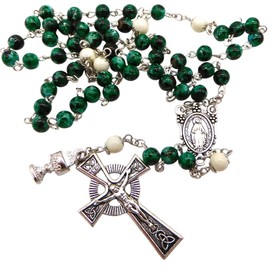 Westmon Works Irish First Holy Communion Rosary with Green Glass Beads and a Celtic Crucifix in a Protective Case, Medium, Metal