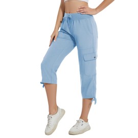 YuKaiChen Women's Capris Hiking Summer Pants Outdoor Athletic Travel Casual Lightweight Quick Dry with Pockets Blue M