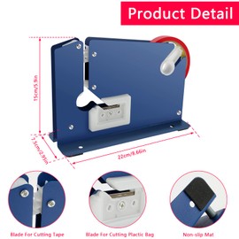 Metal Tape Bag Sealer Machine with 7 Bag Sealing Tape, Manual Plastic Bag Sealer Machine with Trimmer Cutter, Anti-Slip Poly Bag Sealer, Bag Sealing Tape Dispenser for Home Bakery Supermarket