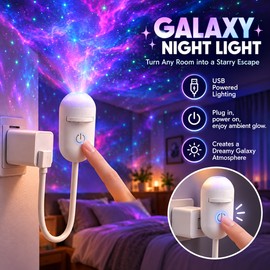 USB Galaxy Projector Night Light for Home Décor – 360° Rotating LED Starry Sky Lamp with Interchangeable Projection Films