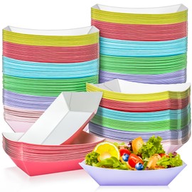 MotBach 150 Pack 1LB Colorful Paper Food Boat Trays Disposable Paper Boats, Food Boats Colored Paper Food Serving Boat Tray Basket for Snacks Popcorns Dessert Burgers BBQ Hotdogs Tacos Fries Nachos