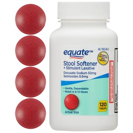 Equate Stool Softener Plus Stimulant Laxative Tablets for Constipation, Equate Stool Softener, Stool Softener with Stimulant Laxative, 120 Count (Pack of 1)