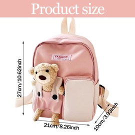 LGWJHCY Small Bear Doll School Bag, Bear Nursery School Bag, Toddler Doll Backpack Children's Backpack for Girls Mini Cartoon School Bag for 2-5 Age (Pink), pink