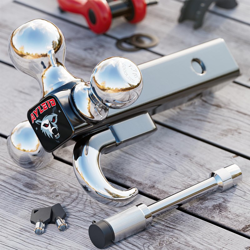 Ayleid Trailer Hitch Tri-Ball Mount with Hook & Pin Balls
