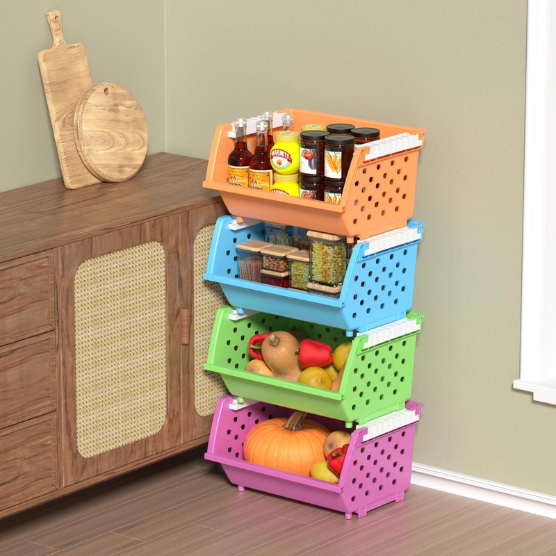 Uumitty 4 Tier Extra Large Stackable Baskets, Plastic Stackable Storage