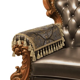 Loom and Mill Luxury Jacquard Sofa Arm Covers 2 PCS, Classic Antique Couch Armrest Cover with Tassels, Non-Slip Furniture Protector for Chair Sofa Recliners Couch Dogs Pets, Bronze Gold, 14x14in