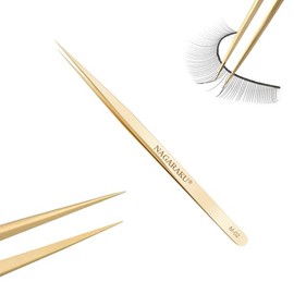 NAGARAKU Separating Tweezers Eyelashes Professional Precision Tweezers Gold Stainless Steel Nail Tweezers Straight Eyelash Tweezers Lightweight Thin Slim Classic Straight Tip Insulation Eyelash