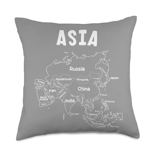 white hand drawn map of Asia, names & border of