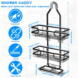 anyìshwu Shower Caddy Hanging, Shower Caddy Hanging Bathroom Shower Organizer, Long Bathroom Shower Organizer Hanger Rack with Hooks,Soap Holder