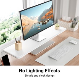 AFOOYO Monitor Stand Riser,31.5-Inch LED Light Wood Computer Monitor Stand with Adjustable Acrylic Legs,Desk Accessories Desktop Organizer Stand for Computer,Laptop,Printer,PC TV Screen Riser，White