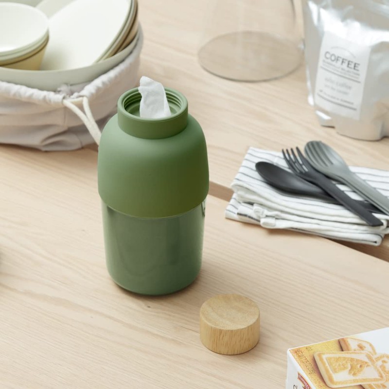 ideaco Roll Type Wet Tissue Case, Moss Green, Mochi Bin