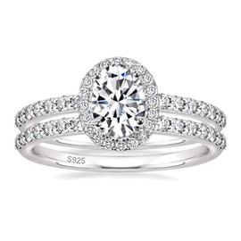 Zakk Women 925 Sterling Silver 1.5CT Oval Cubic Zirconia Wedding Band Promise Engagement Bridal Ring Set (Silver,Size M 1/2)