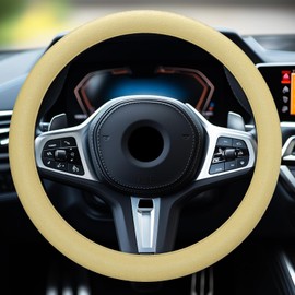 LRITER Car Steering Wheel Cover, Non-Slip Silicone Material, Multiple Color Choices, Universal Auto Parts Steering Wheel Cover, Suitable for Most Cars (Champagne)