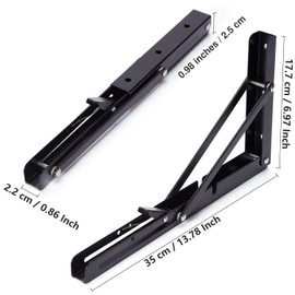 Anhoer Foldable Shelf Brackets Black Heavy Duty 14 Inch Stainless Steel Wall Brackets for Shelves Metal Floating Shelf Bracket Shelf Support for Tabletops 2 Pack