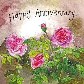 ALEX CLARK Happy Anniversary Pink Roses Foil Card - Flowers - Nature - Pink Roses - Greeting Card - Cards To Celebrate - Designed and Printed in the UK…