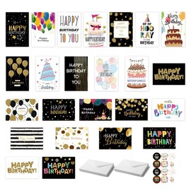 Vekol 24 Pack Unique Birthday Cards, Happy Birthday Cards Bulk With Envelopes and Stickers,4x6 Inch Assorted Blank Birthday Greeting Cards, Suitable For Men, Women, Kids, Work and Office Celebration (24PCS Multicolor 3)