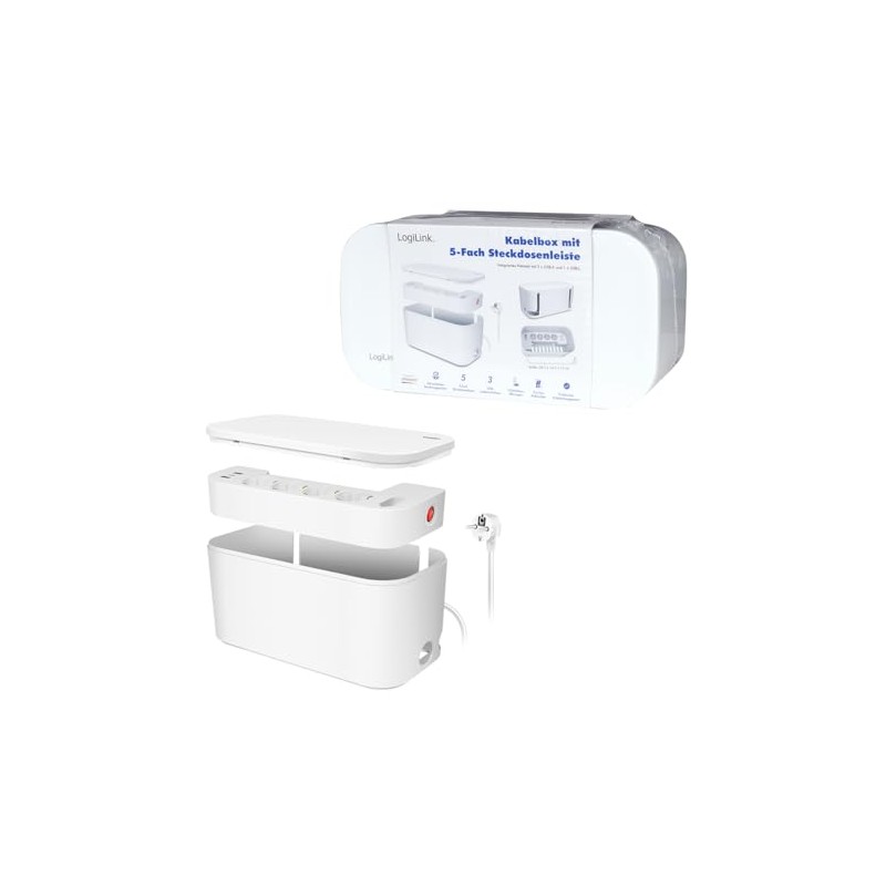 Logilink LogiLink LPS281U - Kabelbox mit 5-Fach-Steckdosenleiste inkl. 3X USB,