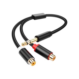 PNGKNYOCN 1/4 Inch to 2RCA Y Splitter Cable, 6.35 mm TRS Male to Dual RCA Female Stereo Audio Splitter Cable for Guitars, Speakers, Home Stereo Systems (0.3 m)