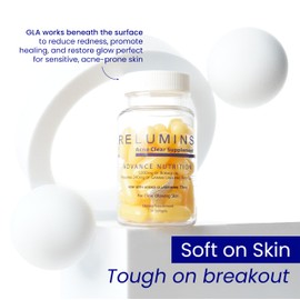 Relumins Natural Acne Softgel – Borage Oil Skin Supplement with 300mg GLA – Support for Blemishes, Oily & Uneven Texture – Promotes Smooth, Balanced, Healthy Complexion