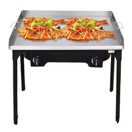Flat Top Food Grade Stainless 32” Griddle + Double High-Pressure Propane Fueled Grill + Free Stand