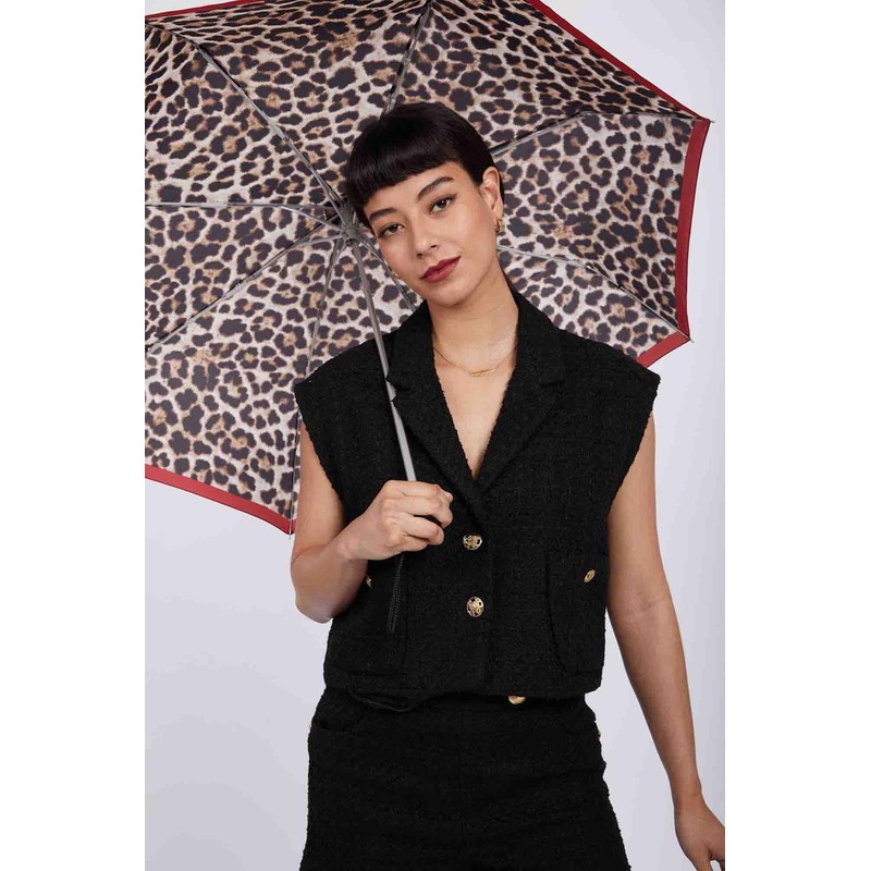 Fulton Minilite Shiny Leopard Print Umbrella, Strong Lightweight Wind Resistant