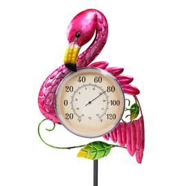 MUMTOP Outdoor Thermometer, 42 Inch Metal Flamingo Solar Lights with Stake for Patio, Yard and Garden