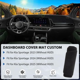 FETUSI Dash Cover Mat Compatible with Kia Sportage 2023-2025 Accessories, Dashboard Cover Flannel Non-Slip Sunshade Protector Pad No Glare Black (Without HUD)
