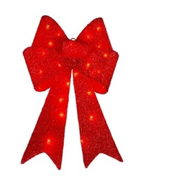 Christmas Red Glitter Bow Lighted Decoration - 26" H - 20 Mini LED Lights