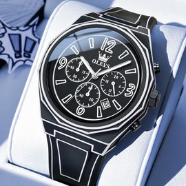 OLEVS Men's Watches Chronograph Japanese Quartz Men's Watch with Date Waterproof Classic Watch Men, 5622 Black, Strap.