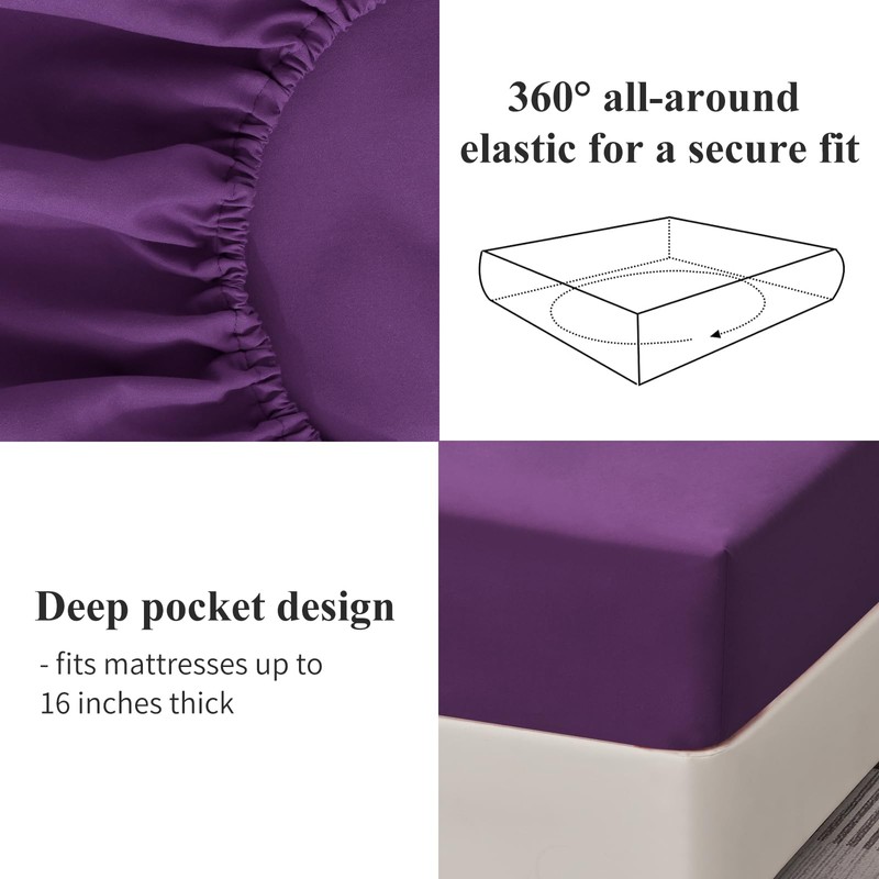 Aisbo King Size Fitted Sheet Purple - Extra Deep Pocket