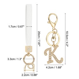 PATIKIL Leather Wristlet Keychain, Chic Initial Letter K Keychains with Key Ring and D Ring Car Keys Keychain Decorative Alphabet Key Chain for Bag Backpack DIY, Gold Tone