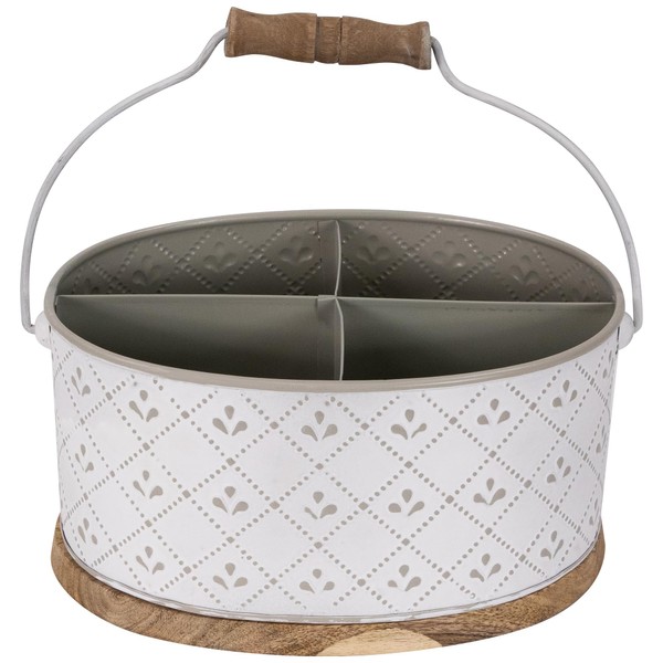 Northlight 10" White Oval Embossed Utensil Caddy with Handle and