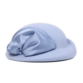 HIMESPORT Wool Felt Beret Fascinator Hats for Women Ladies Femme Church Cocktail Tea Party Dress Formal Wedding Bead Derby Pillbox Hat Light Blue