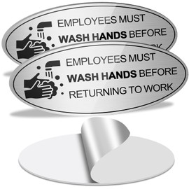 Employees Must Wash Hands Sign 2 Pack, Wash Your Hands Sign Self-adhesive, Hand Washing Signs Aluminum Metal 8.5x3.5 inches
