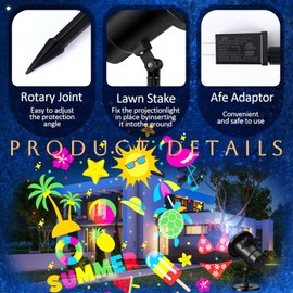 Lingvee Holiday Projector Light with 1 Film (4 Style) Slides LED Projector Lights Outdoor Reflectors Waterproof Landscape Decorative Lighting Projection Lamp for Party(Beach)