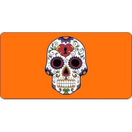 Sugar Skull Design On Orange Photo License Plate