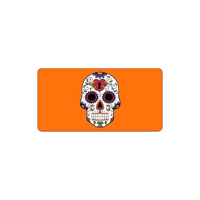 Sugar Skull Design On Orange Photo License Plate