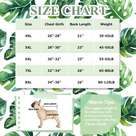 HDKUW Large Dog Hawaiian Costume, Dog's Cool T-Shirts Summer Clothes, Hawaiian Shirt for Large Dogs, Design for Summer Luau Style Beach Camp Vacation Green Leaves 4XL