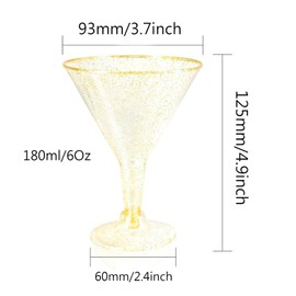 Dorclife 20Pcs Plastic Martini Cocktail Glasses 180Ml Plastic Cocktail Glasses Reusable Martini Glasses Margarita Glass for Champagne Mocktail Desserts Parties Wedding Birthdays (Gold)