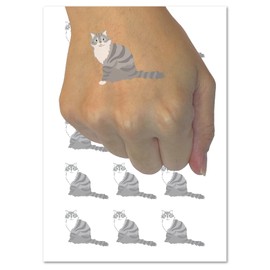 Fluffy Cat Solid Temporary Tattoo Water Resistant Fake Body Art Set Collection - 15 2" Tattoos (1 Sheet)